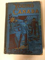 Front cover of the vintage 1904 hardcover book Young Canada with illustrated maritime theme and boys images, title text prominently displayed.