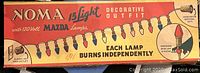 NOMA box label showing 15 lights, Mazda bulbs, 120 volt, with vintage design and instructions.