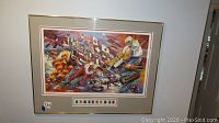 Framed Calgary Magic Olympic poster featuring winter sports and international flags, with 10 pins mounted beneath the artwork.