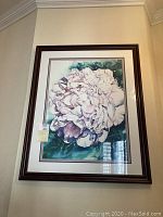 Framed original watercolor painting of a large flower signed by Linda Frostic.