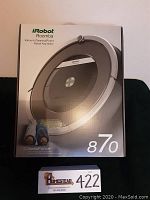 Front of retail cardboard box showing iRobot Roomba with AeroForce label and model number 870