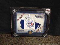 Framed Toronto Blue Jays picture still in original black HM box. The picture shows a map of Canada with Blue Jays logo.