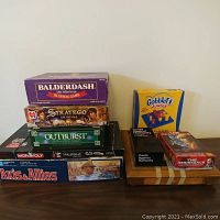 Overall view of all games in a grouping on a table surface