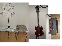 Overview of all items: stand, stool, bass and amp
