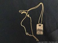 14k gold chain and 10k gold pendant on black background