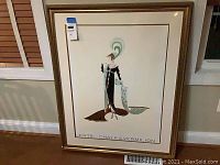 Full view of framed Erte Chalk & Vermillion print showing overall condition and style.