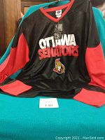 Front view of the new with tags Ottawa Senators jersey showing team name and logo.