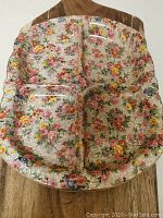 Top-down view of Chintz Marina divided serving dish showing floral design and compartments.