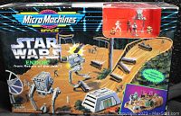 Front of box showing Micro Machines Star Wars Endor playset with Imperial AT-ST and figures depicted in the graphic on the box front.