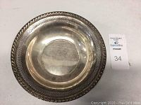 Top-down view of sterling silver bowl showing overall shape, diameter, and decorative rim detail.