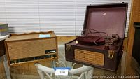 Both Webcor Lard Fonograf and Packard Bell AM/FM tube radio side by side on glass table