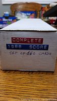 Side view of a white cardboard box labeled 'Complete 1988 Score Set of 660 cards.'