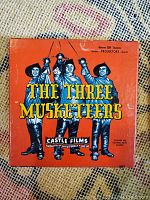 Front of the film box showing title The Three Musketeers with illustration of the three musketeers brand Castle Films.