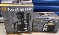 Boxed Toastmaster 12 cup coffee maker and 2-slice toaster.