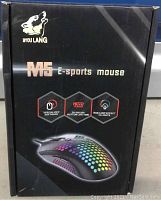 Box front of ZYOU LANG M5 e-sports mouse showing branding and features such as specialized software support, long button life, and RGB lighting.