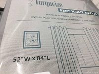 Package label showing drapes dimensions 52"W x 84"L in grey color
