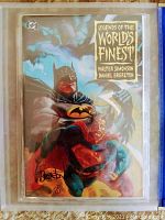 Front cover of Legends of the World's Finest comic book issue #1 signed by artist Daniel Brereton featuring Batman and Superman in dramatic painted style.
