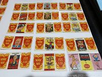 Overview of 24 visible Valentine Foldee cards showing front and back sides with cartoon images, jokes, and fold-out features.