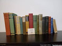 Full view of all vintage books showing various titles and conditions.