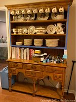 Full front view of oak buffet with hutch