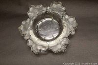 Top view of frosted clear crystal leaf-shaped bowl showing shape and detailing.