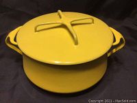 Top-front view of casserole with lid on