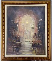 Full front view of the oil painting in its gilt wood frame.