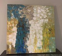 Front view of the 40x40 abstract oil painting showing the textured brush strokes and color palette.