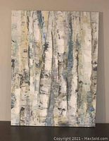 Front view of abstract birch tree painting showing full canvas