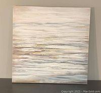 Square abstract painting on canvas with horizontal neutral tone brush strokes