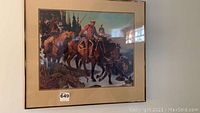Full view of the framed artwork showing the mounted police riding horses in a natural setting.