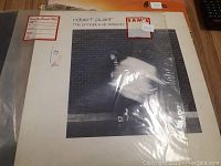 Photo of Robert Plant vinyl record "The Principle of Moments" LP album in protective plastic sleeve with original cover and retail store stickers visible.