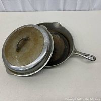 Angled top view of skillet interior and lid