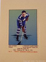 Close-up image of the Alex Levinsky hockey card showing full player illustration, team uniform, and text details.