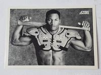 Front of the sports card showing black and white image of Bo Jackson with shoulder pads and baseball bat across shoulders.