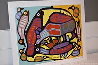 Full view of unframed colourful fine art print 'Circle of Life' showing stylized birds and shapes.