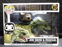Front view of Game of Thrones Jon Snow & Rhaegal Funko Pop! Rides vinyl figures in original packaging.