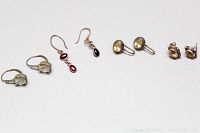 Clear view of all earrings aligned from left to right on a white background