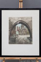 Full view of framed etching showing the entire artwork and frame.