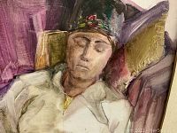 Close-up of the woman's face, showing detail in brushwork and color.