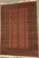 Full view of the rectangular silk-blend rug showing overall design and color