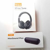 Boxes for the Tribit XFree Tune wireless headphones and MaxSound Plus Bluetooth speaker