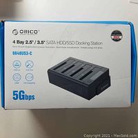 Box front showing model and features of ORICO 4 Bay SATA HDD/SSD Docking Station