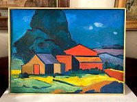 Full view of the oil painting in its gold-tone metal frame