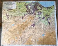Full view of the vintage 1977 Bartholomew map of The Pentland Hills and Edinburgh area laid flat, showing the entire map and some region details.