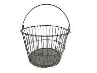 Vintage wire egg basket with handle, showing circular base and wire construction