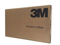 Brown rectangular cardboard box with black 3M logo and text reading '16 X 25 X 1 Filters'. Box is unopened and slightly dented on corners.