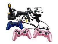 Full lot showing joystick, controllers, and PlayStation Eye Camera with cables