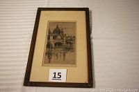 Full view of the framed etching print showing overall condition and framing.