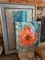 Large framed signed printed artwork by Robert Lyn Nelson with maritime scene in blue tones and visible signature on the front.